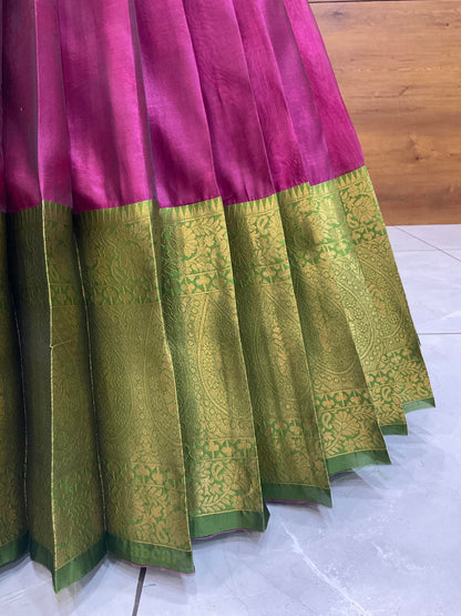 Beautiful South Indian Style Half Saree with (Hand Work) Beads Work Blouse and Dupatta for Women | Jyotiii