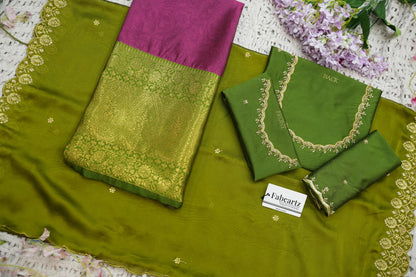 Beautiful South Indian Style Half Saree with (Hand Work) Beads Work Blouse and Dupatta for Women | Jyotiii