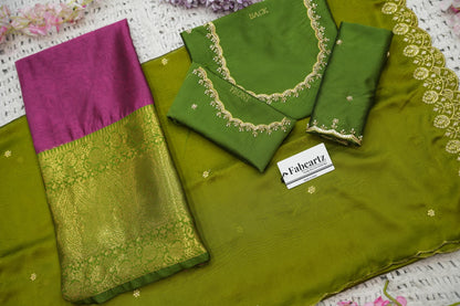 Beautiful South Indian Style Half Saree with (Hand Work) Beads Work Blouse and Dupatta for Women | Jyotiii