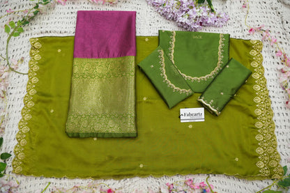 Beautiful South Indian Style Half Saree with (Hand Work) Beads Work Blouse and Dupatta for Women | Jyotiii