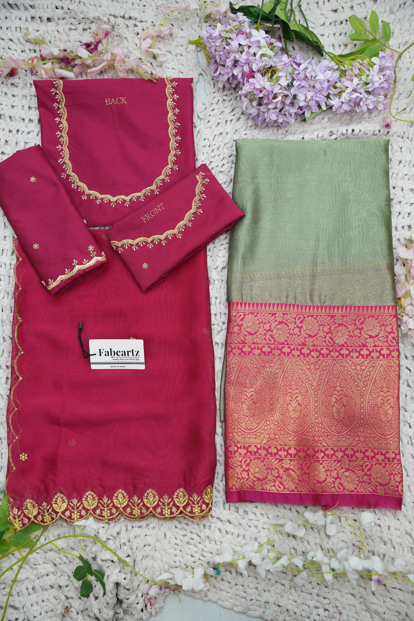 Beautiful South Indian Style Half Saree with (Hand Work) Beads Work Blouse and Dupatta for Women | Jyotiii
