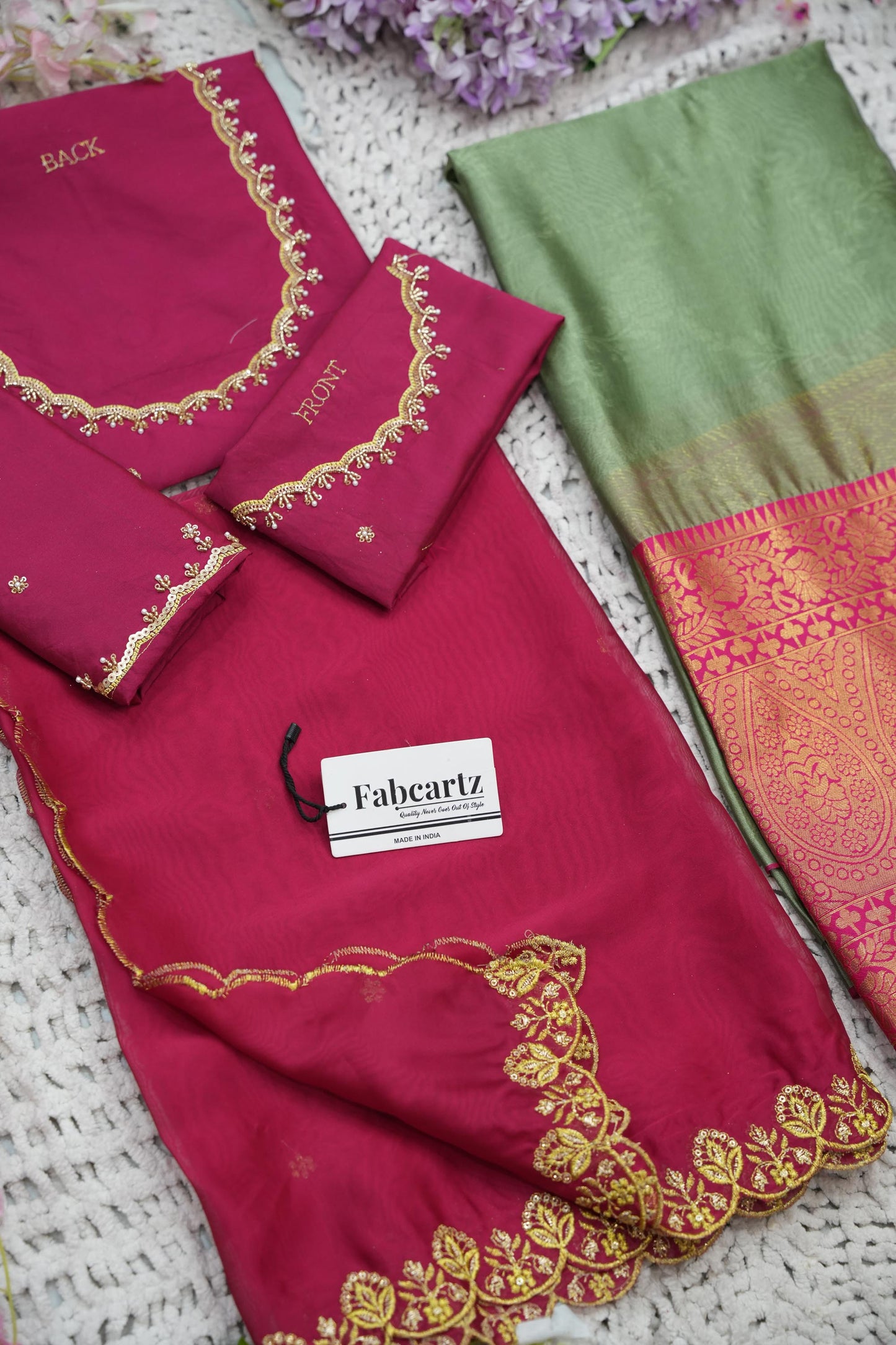 Beautiful South Indian Style Half Saree with (Hand Work) Beads Work Blouse and Dupatta for Women | Jyotiii