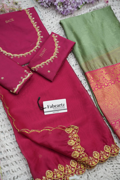 Beautiful South Indian Style Half Saree with (Hand Work) Beads Work Blouse and Dupatta for Women | Jyotiii
