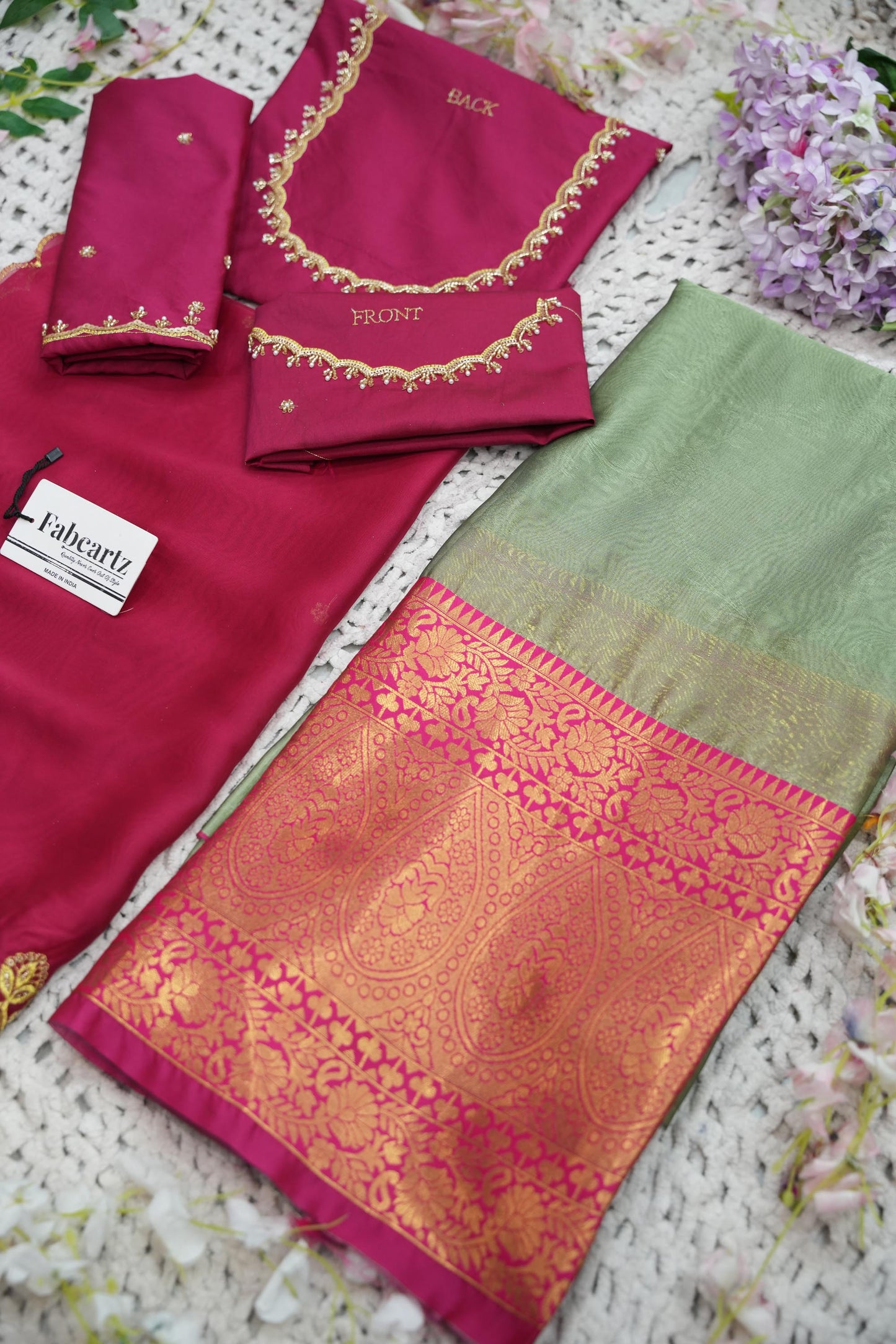 Beautiful South Indian Style Half Saree with (Hand Work) Beads Work Blouse and Dupatta for Women | Jyotiii