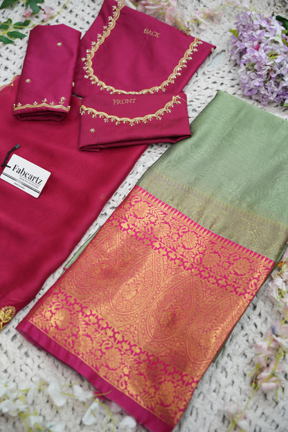 Beautiful South Indian Style Half Saree with (Hand Work) Beads Work Blouse and Dupatta for Women | Jyotiii