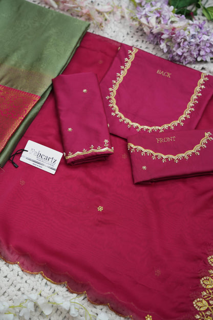 Beautiful South Indian Style Half Saree with (Hand Work) Beads Work Blouse and Dupatta for Women | Jyotiii