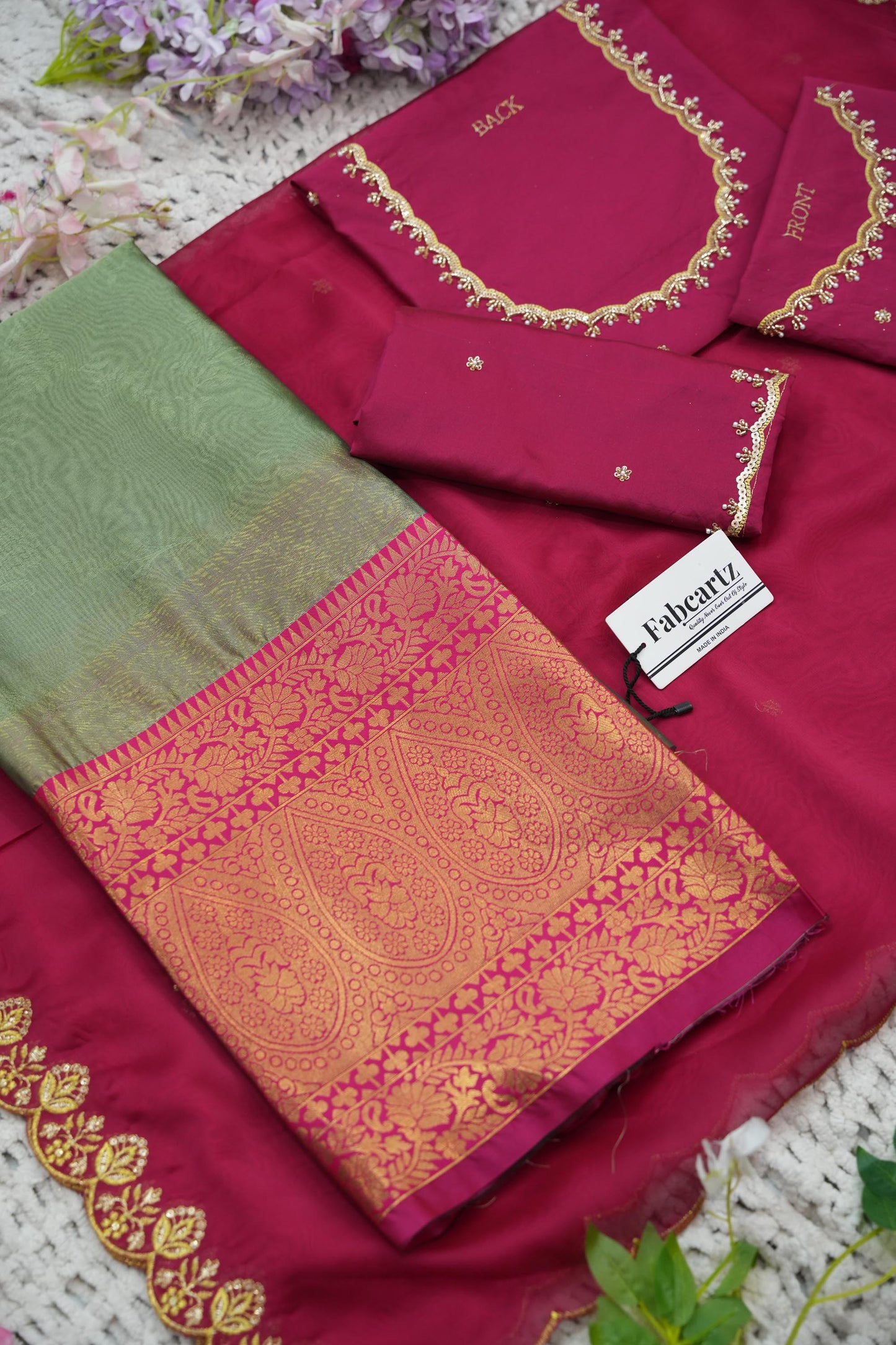 Beautiful South Indian Style Half Saree with (Hand Work) Beads Work Blouse and Dupatta for Women | Jyotiii