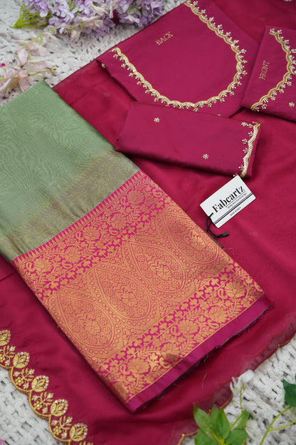 Beautiful South Indian Style Half Saree with (Hand Work) Beads Work Blouse and Dupatta for Women | Jyotiii