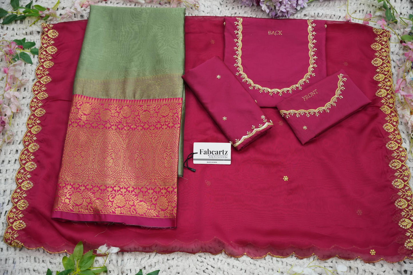 Beautiful South Indian Style Half Saree with (Hand Work) Beads Work Blouse and Dupatta for Women | Jyotiii