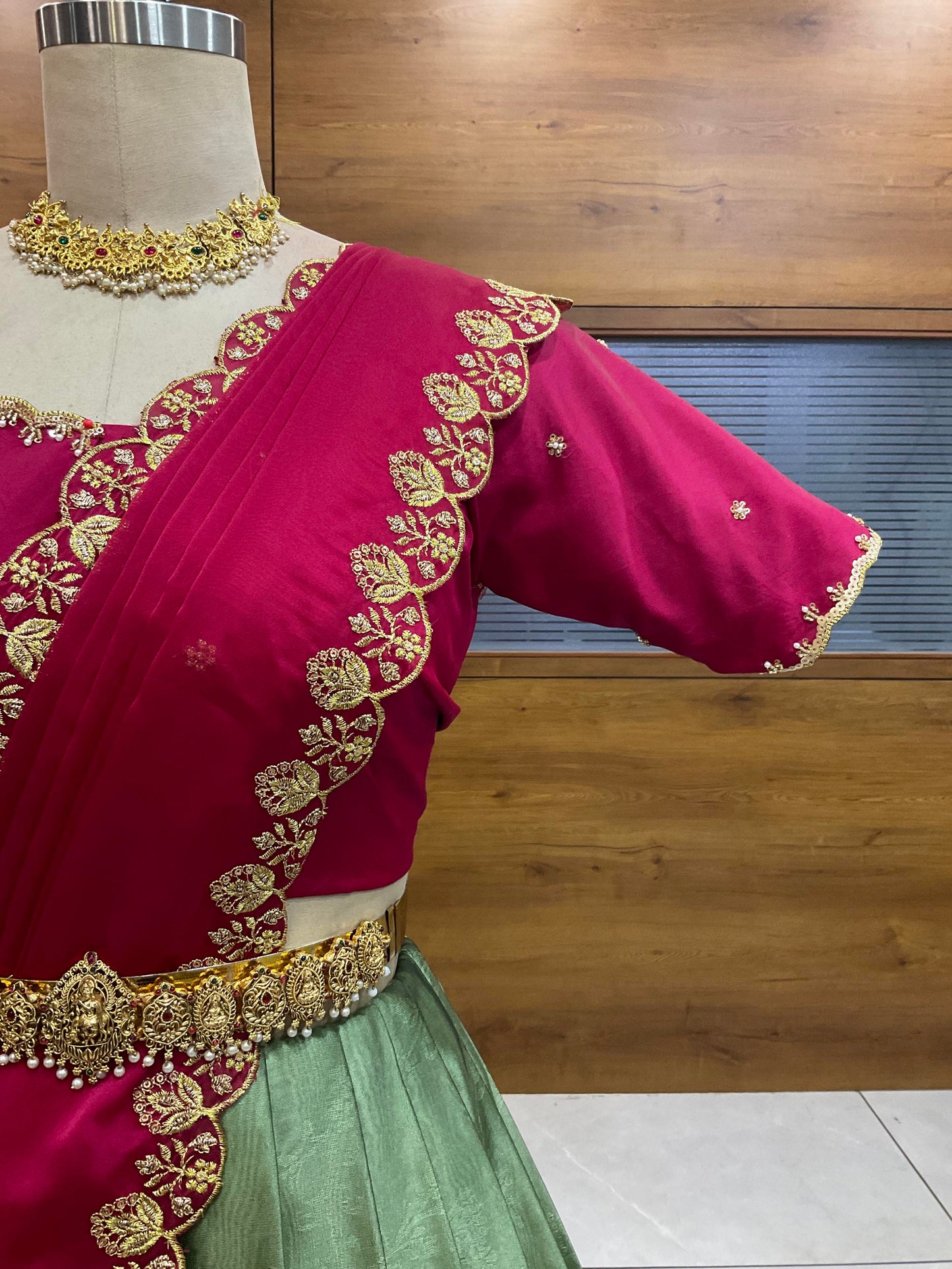 Beautiful South Indian Style Half Saree with (Hand Work) Beads Work Blouse and Dupatta for Women | Jyotiii