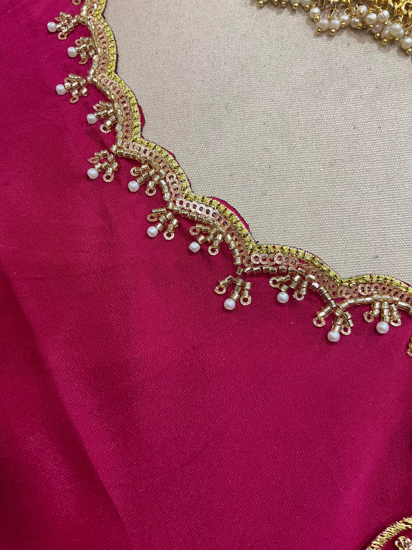 Beautiful South Indian Style Half Saree with (Hand Work) Beads Work Blouse and Dupatta for Women | Jyotiii