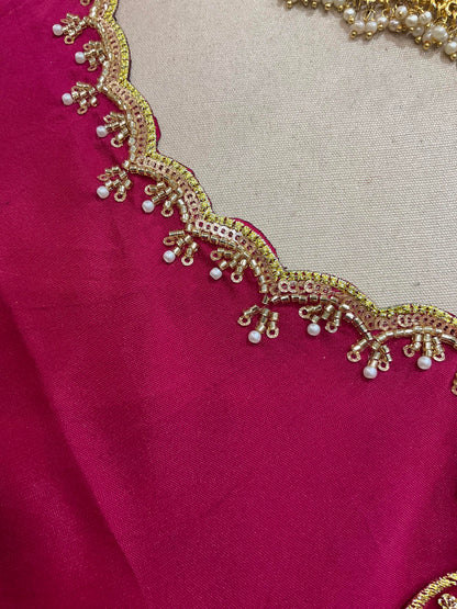 Beautiful South Indian Style Half Saree with (Hand Work) Beads Work Blouse and Dupatta for Women | Jyotiii