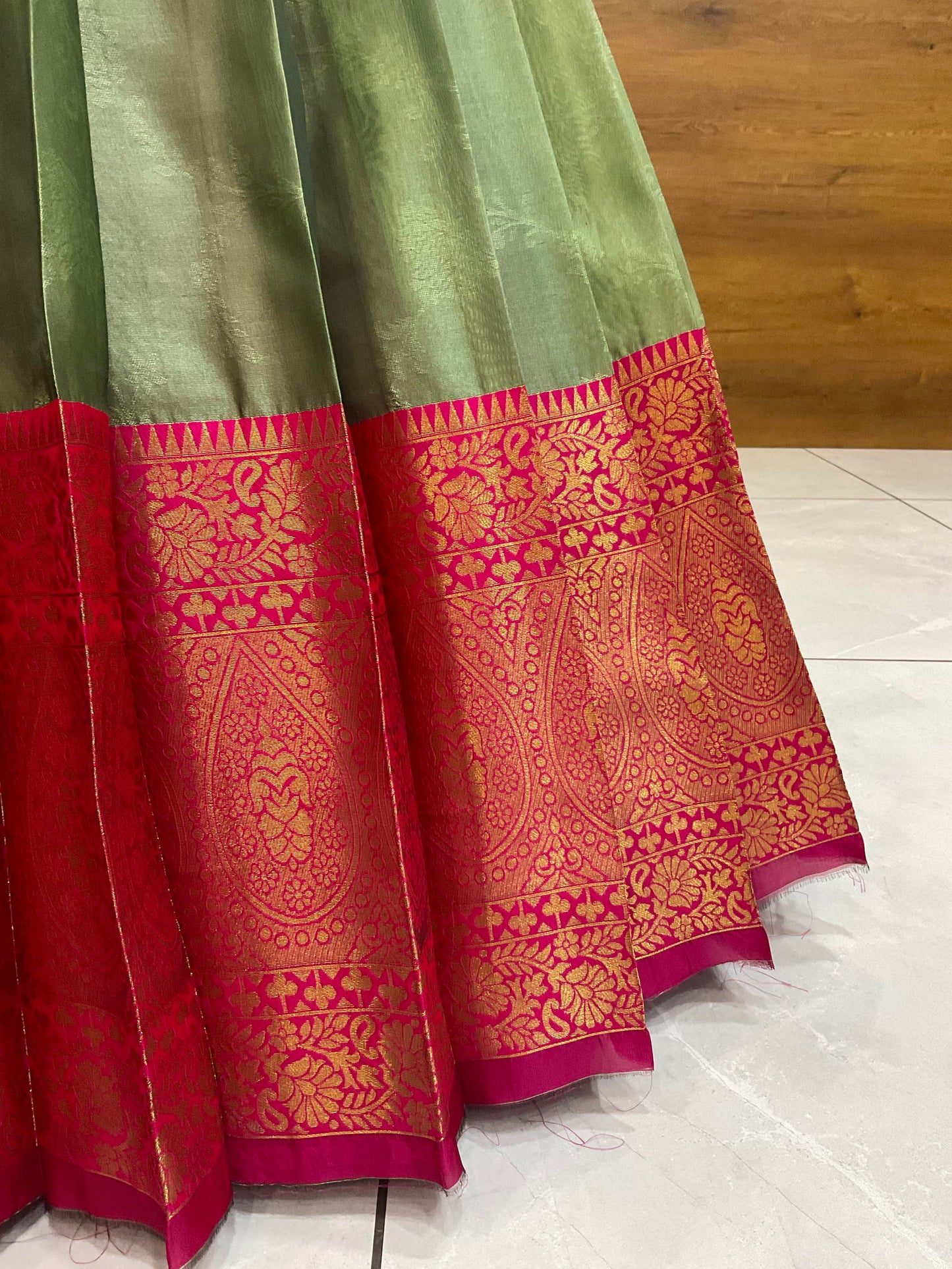Beautiful South Indian Style Half Saree with (Hand Work) Beads Work Blouse and Dupatta for Women | Jyotiii