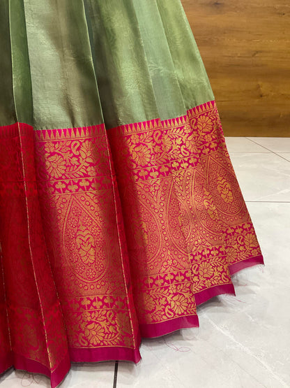 Beautiful South Indian Style Half Saree with (Hand Work) Beads Work Blouse and Dupatta for Women | Jyotiii