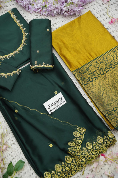 Beautiful South Indian Style Half Saree with (Hand Work) Beads Work Blouse and Dupatta for Women | Jyotiii