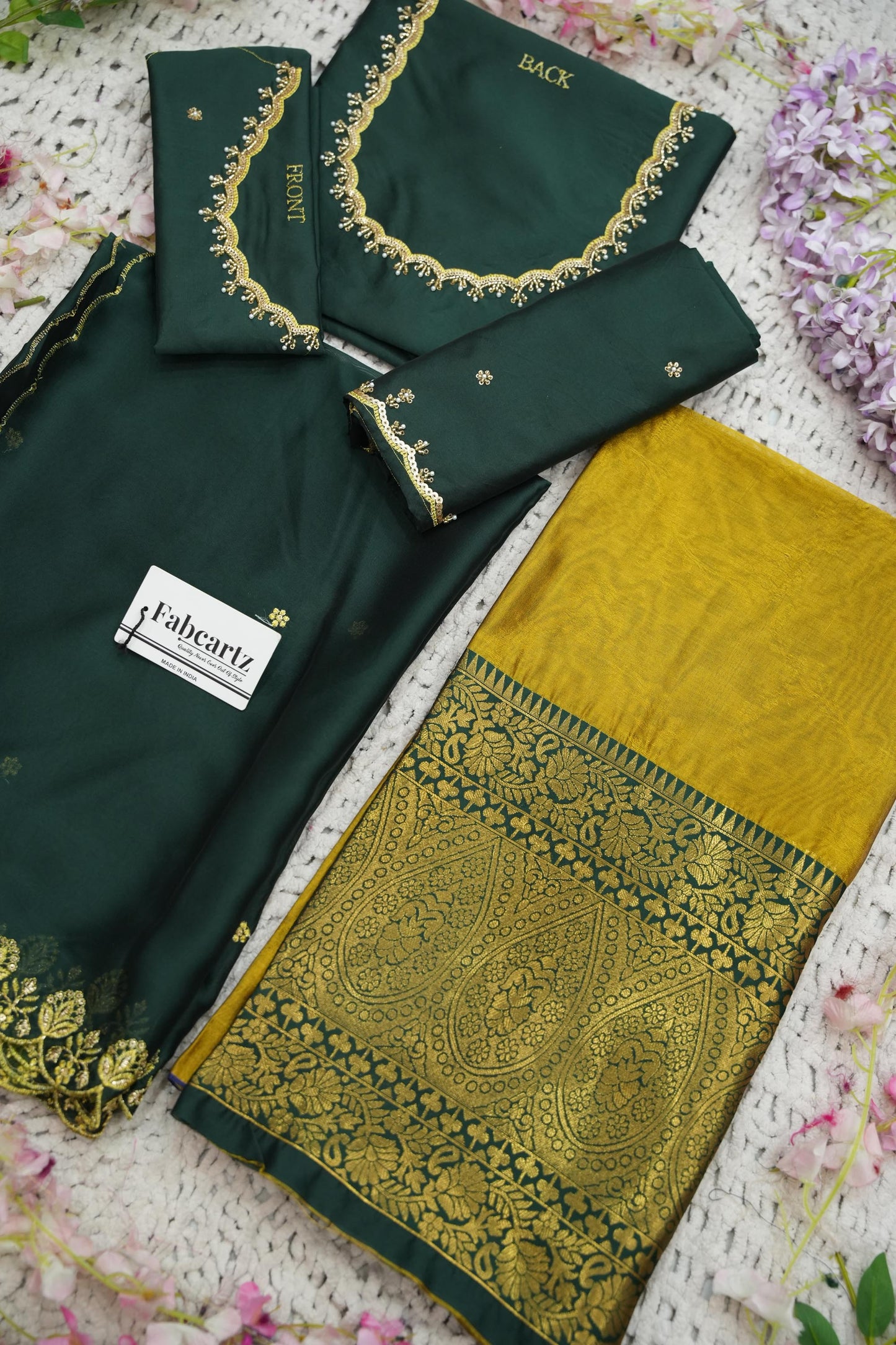 Beautiful South Indian Style Half Saree with (Hand Work) Beads Work Blouse and Dupatta for Women | Jyotiii