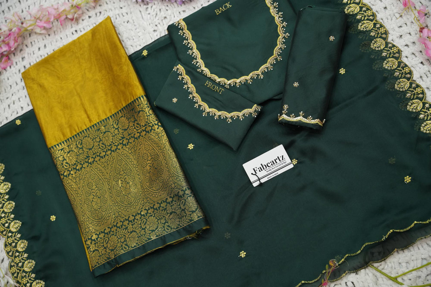 Beautiful South Indian Style Half Saree with (Hand Work) Beads Work Blouse and Dupatta for Women | Jyotiii