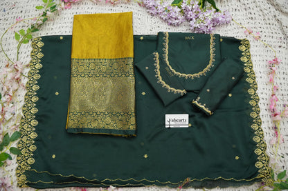 Beautiful South Indian Style Half Saree with (Hand Work) Beads Work Blouse and Dupatta for Women | Jyotiii