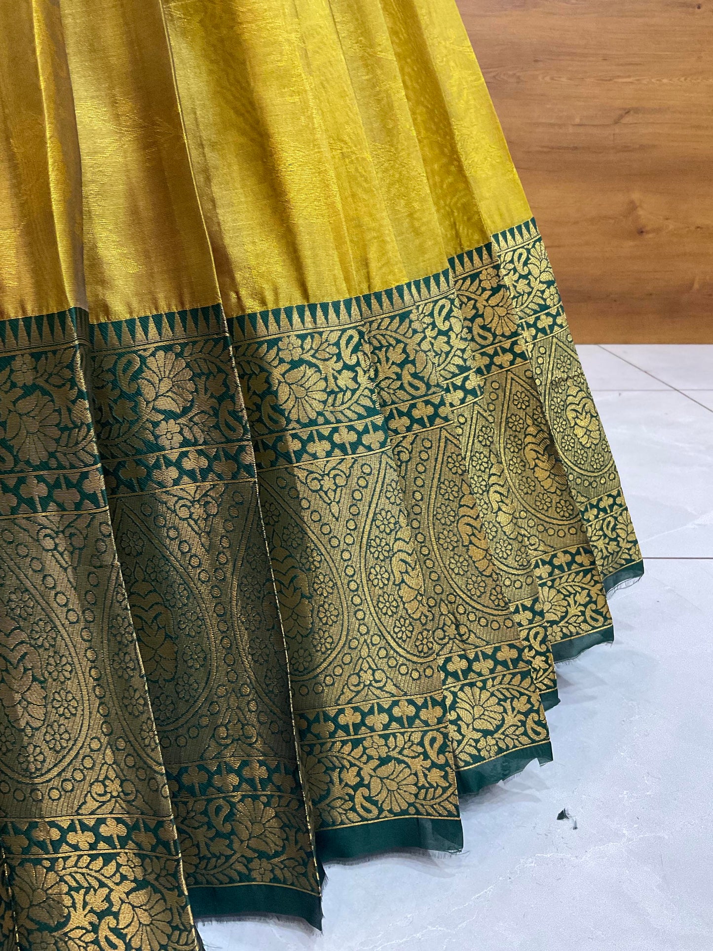 Beautiful South Indian Style Half Saree with (Hand Work) Beads Work Blouse and Dupatta for Women | Jyotiii