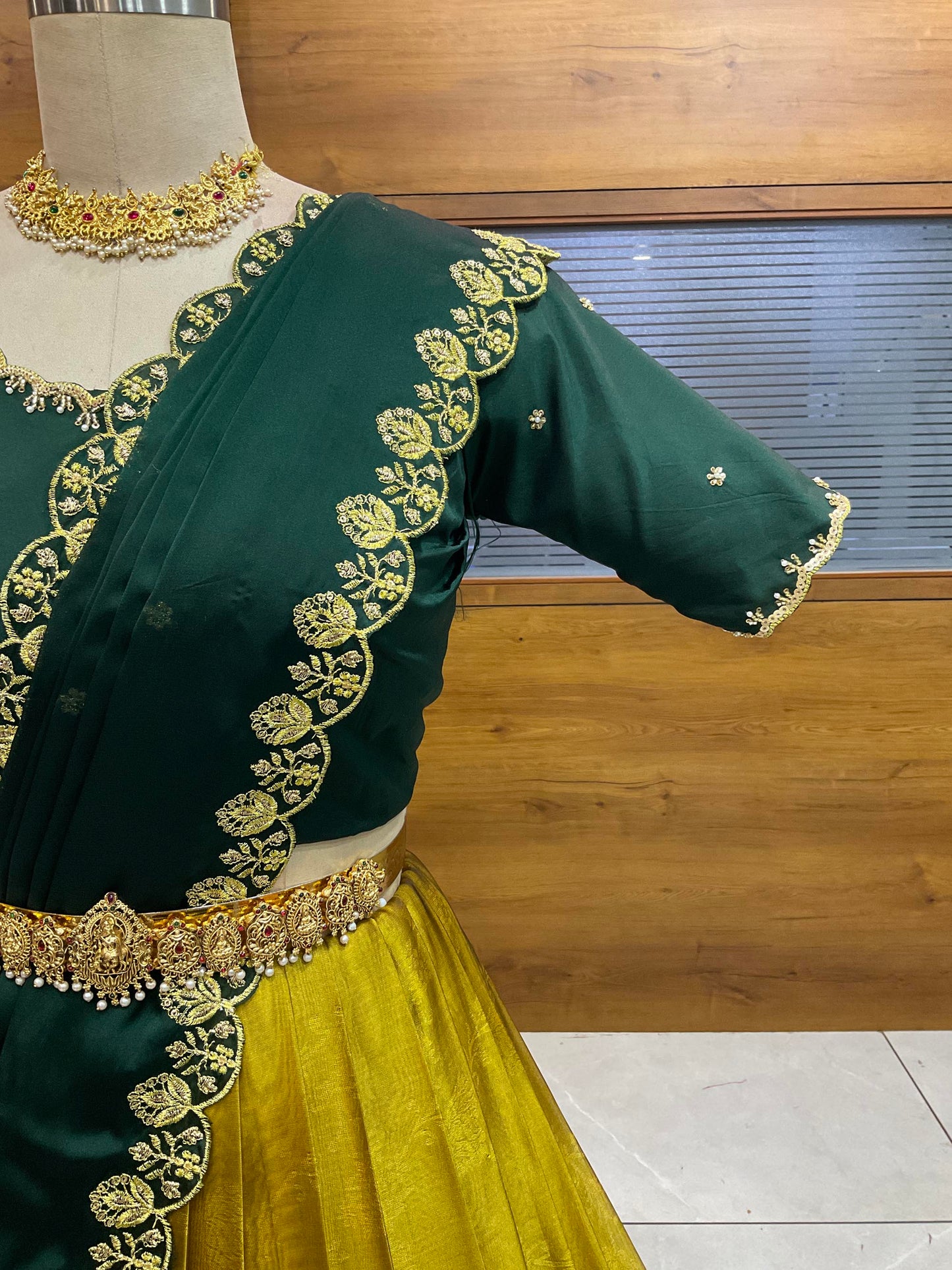 Beautiful South Indian Style Half Saree with (Hand Work) Beads Work Blouse and Dupatta for Women | Jyotiii