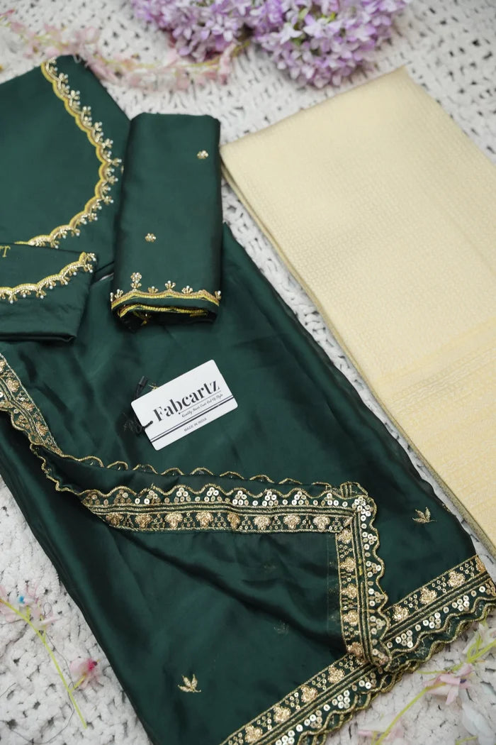 Beautiful South Indian Style Half Saree with Beads Work Blouse and Dupatta for Women | Sanskruti