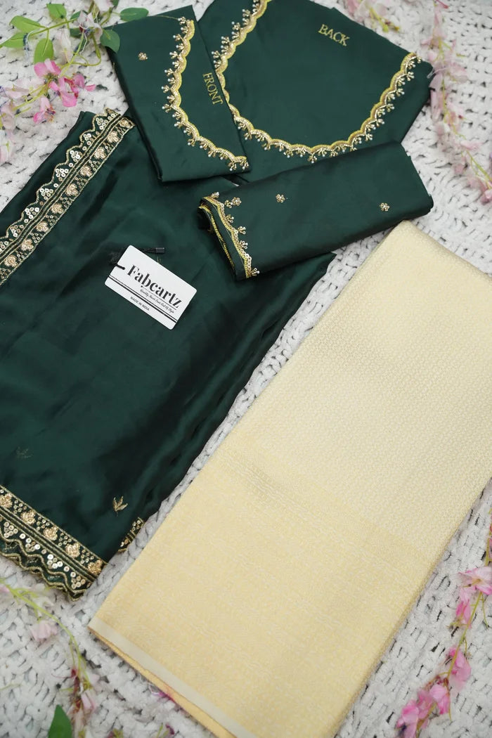 Beautiful South Indian Style Half Saree with Beads Work Blouse and Dupatta for Women | Sanskruti