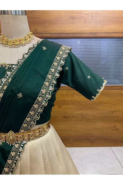Beautiful South Indian Style Half Saree with Beads Work Blouse and Dupatta for Women | Sanskruti