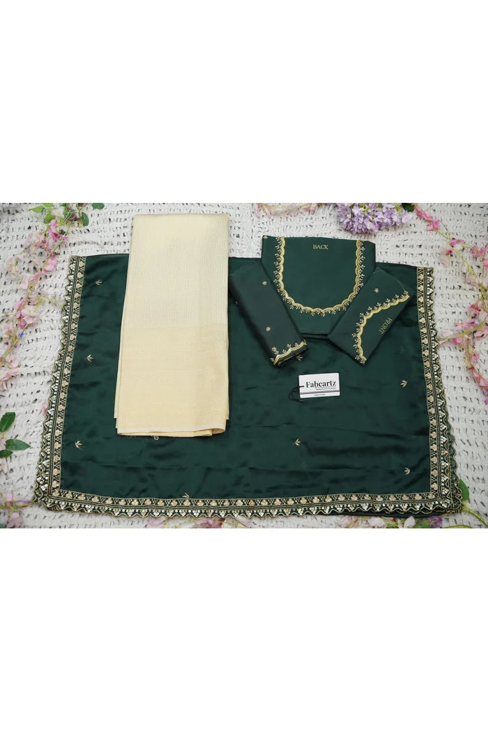 Beautiful South Indian Style Half Saree with Beads Work Blouse and Dupatta for Women | Sanskruti