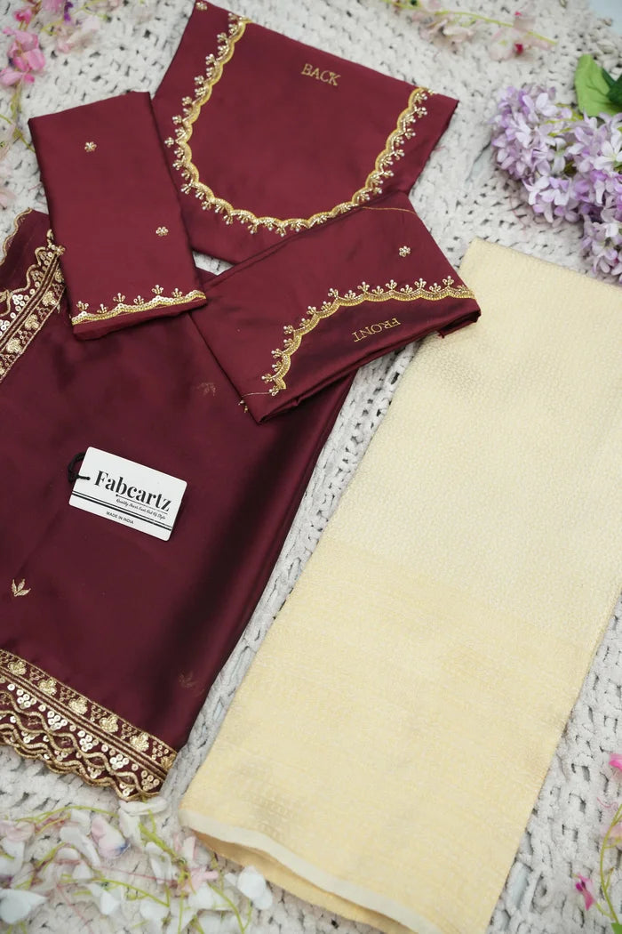 Beautiful South Indian Style Half Saree with Beads Work Blouse and Dupatta for Women | Sanskruti