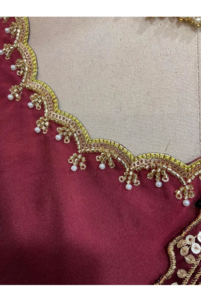 Beautiful South Indian Style Half Saree with Beads Work Blouse and Dupatta for Women | Sanskruti