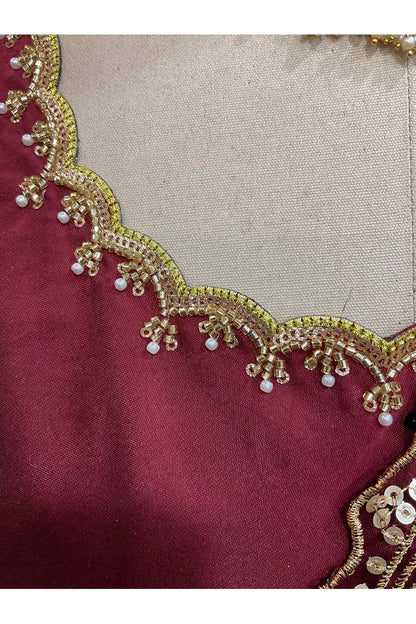 Beautiful South Indian Style Half Saree with Beads Work Blouse and Dupatta for Women | Sanskruti