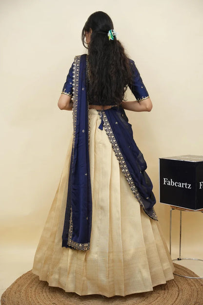 Beautiful South Indian Style Half Saree with Beads Work Blouse and Dupatta for Women | Sanskruti Kv