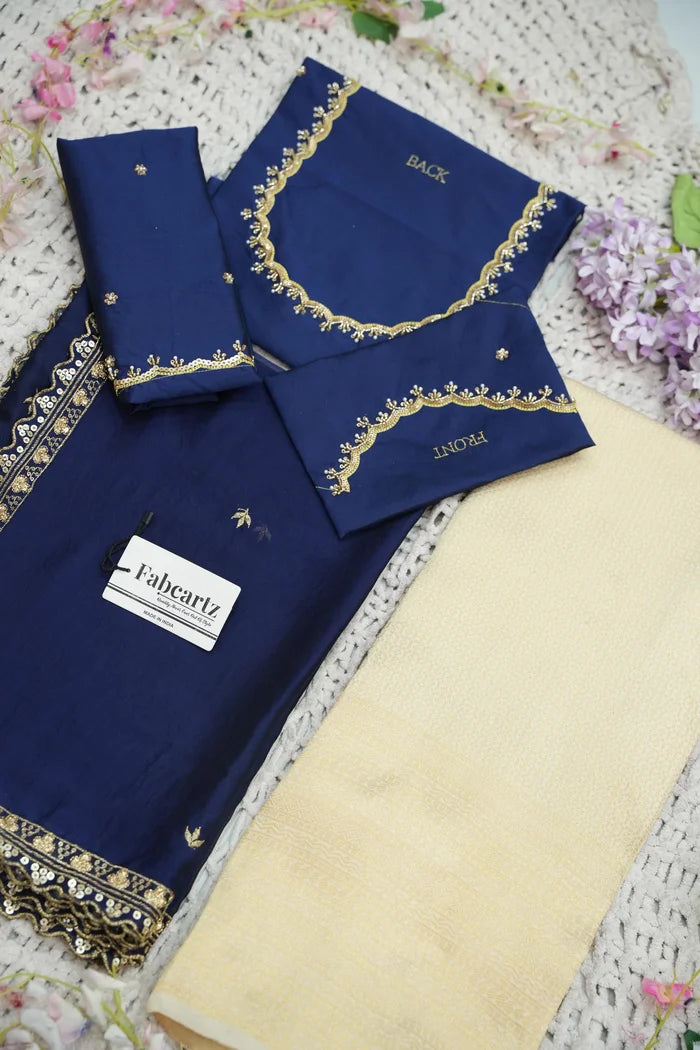Beautiful South Indian Style Half Saree with Beads Work Blouse and Dupatta for Women | Sanskruti