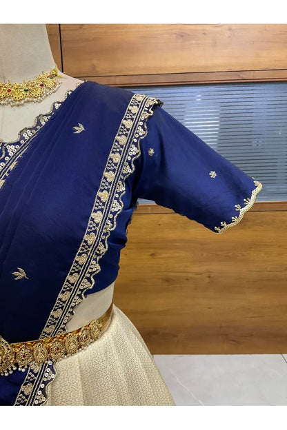 Beautiful South Indian Style Half Saree with Beads Work Blouse and Dupatta for Women | Sanskruti