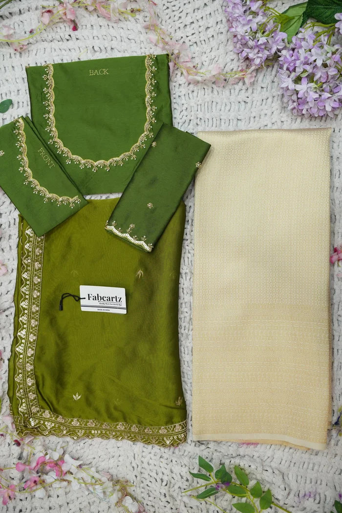 Beautiful South Indian Style Half Saree with Beads Work Blouse and Dupatta for Women | Sanskruti Kv