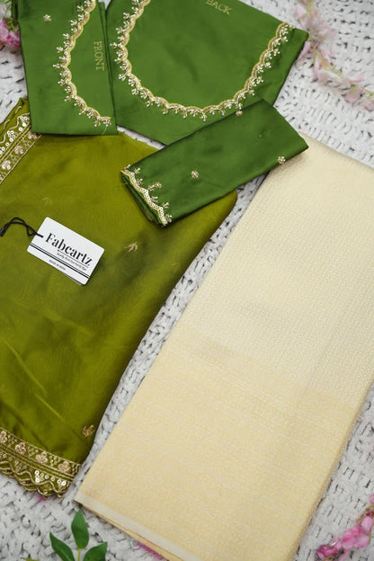 Beautiful South Indian Style Half Saree with Beads Work Blouse and Dupatta for Women | Sanskruti