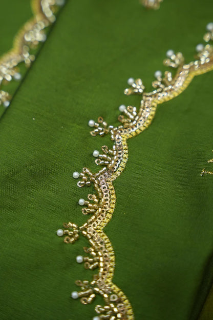 Beautiful South Indian Style Half Saree with Beads Work Blouse and Dupatta for Women | Sanskruti