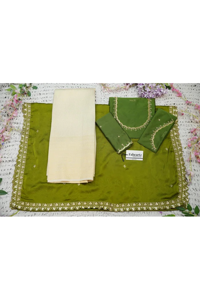 Beautiful South Indian Style Half Saree with Beads Work Blouse and Dupatta for Women | Sanskruti