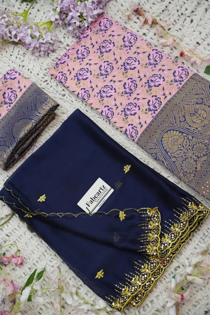 Beautiful South Indian Style Half Saree with Embroidery Blouse and Dupatta for Women | Atreyi