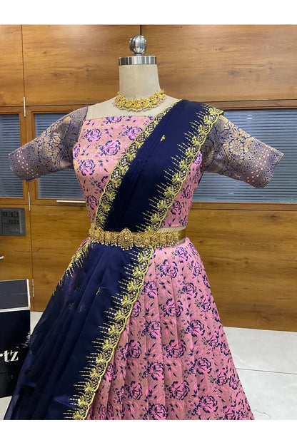 Beautiful South Indian Style Half Saree with Embroidery Blouse and Dupatta for Women | Atreyi
