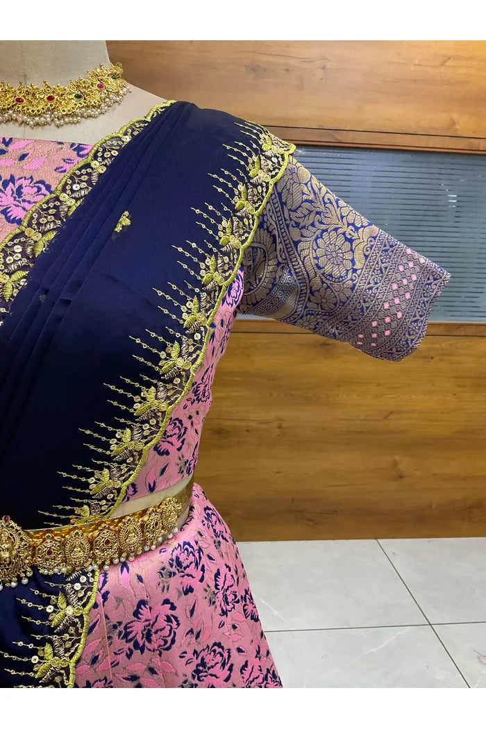 Beautiful South Indian Style Half Saree with Embroidery Blouse and Dupatta for Women | Atreyi