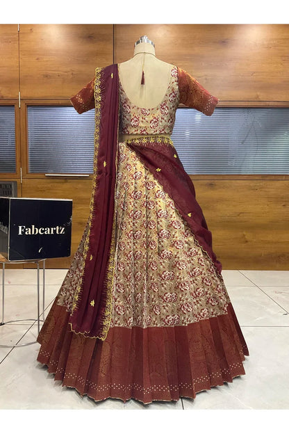Beautiful South Indian Style Half Saree with Embroidery Blouse and Dupatta for Women | Atreyi