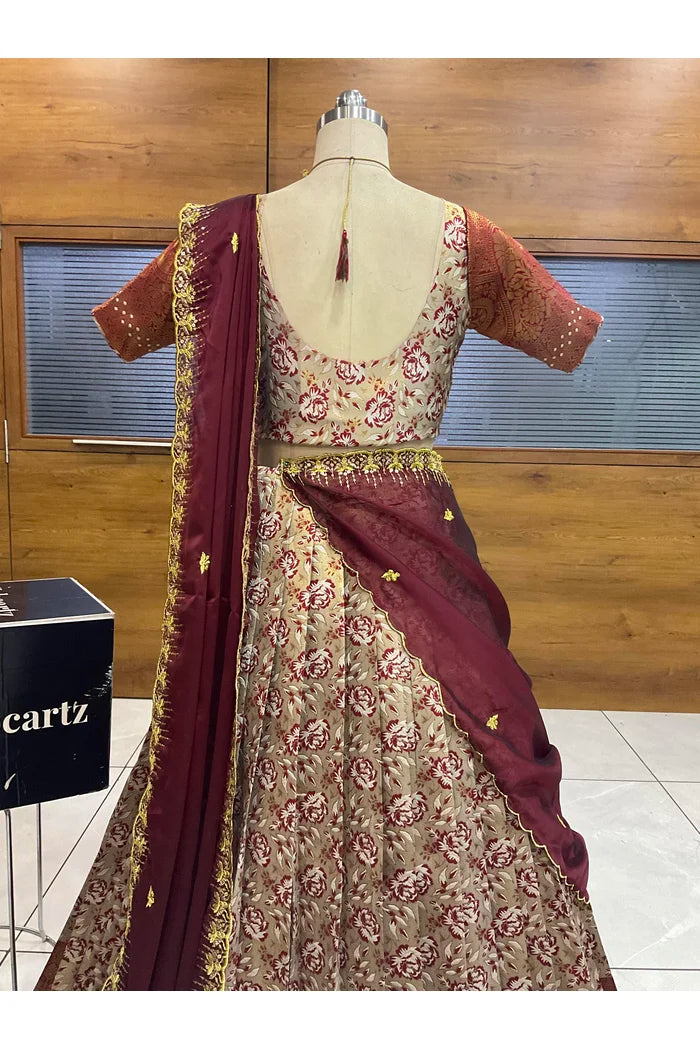 Beautiful South Indian Style Half Saree with Embroidery Blouse and Dupatta for Women | Atreyi