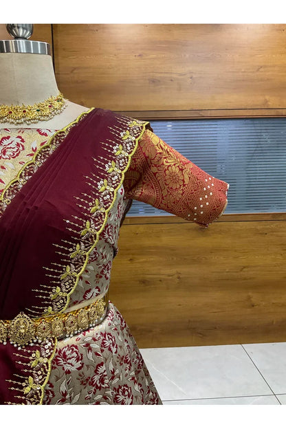 Beautiful South Indian Style Half Saree with Embroidery Blouse and Dupatta for Women | Atreyi