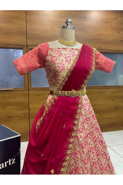 Beautiful South Indian Style Half Saree with Embroidery Blouse and Dupatta for Women | Atreyi