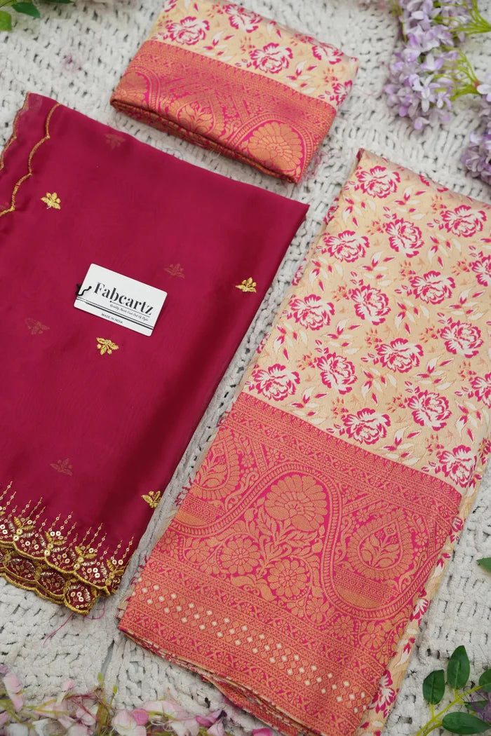 Beautiful South Indian Style Half Saree with Embroidery Blouse and Dupatta for Women | Atreyi