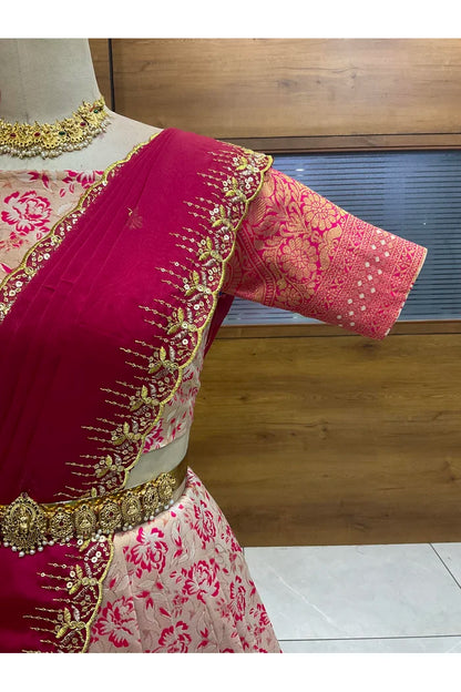 Beautiful South Indian Style Half Saree with Embroidery Blouse and Dupatta for Women | Atreyi