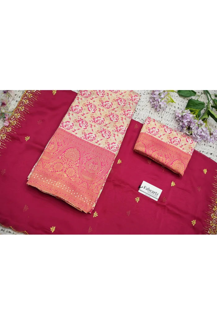 Beautiful South Indian Style Half Saree with Embroidery Blouse and Dupatta for Women | Atreyi