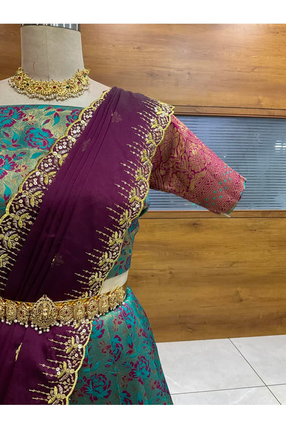 Beautiful South Indian Style Half Saree with Embroidery Blouse and Dupatta for Women | Atreyi