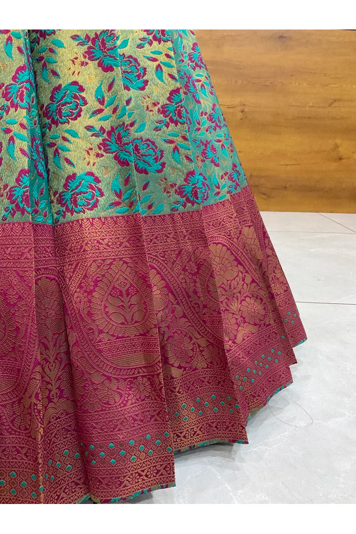 Beautiful South Indian Style Half Saree with Embroidery Blouse and Dupatta for Women | Atreyi